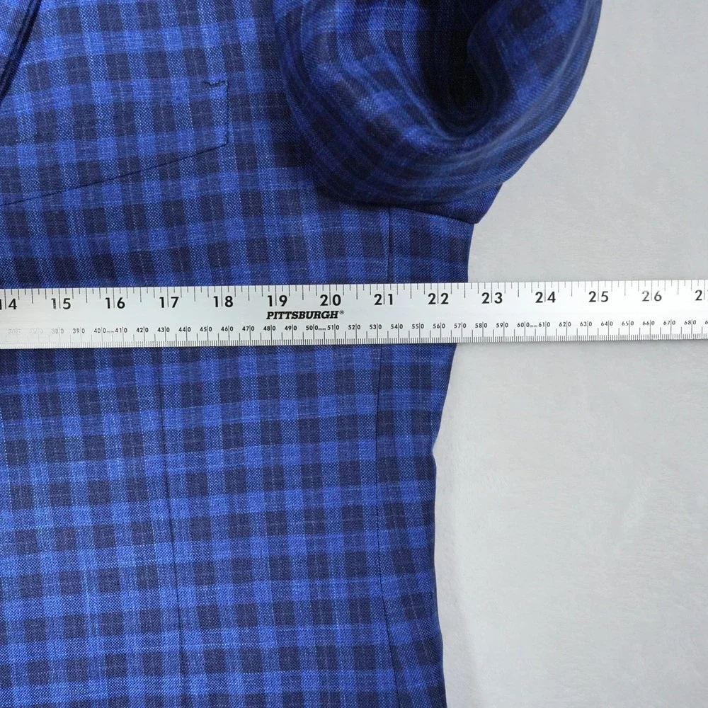 Canali Mens Blue Wool Silk Linen Check Blazer Sport Coat Made in Italy 46R US 56